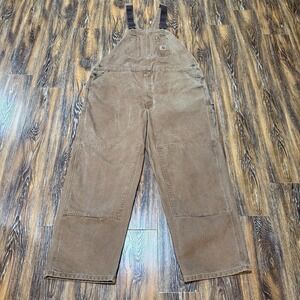 Vintage Carhartt Double Knee Bibs R08 BRN Overalls Mens 46X30 Brown Cotton Duck